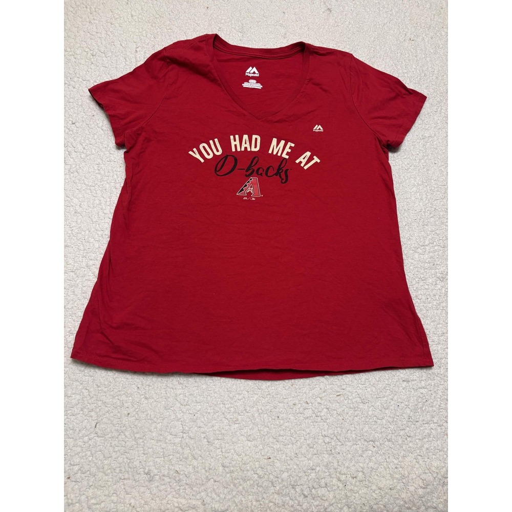 Majestic Womens Arizona Diamondbacks T-shirt Graphic Tee Size L/g/g Red V-neck